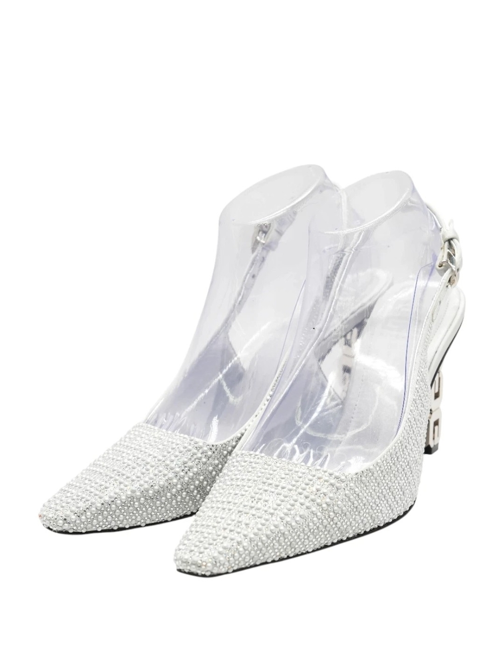 Givenchy Silver Crystal Pointed Slingback Heels